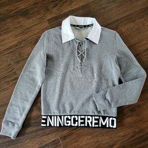 Opening Ceremony Gray Lace-Up Collared Long Sleeves Oversized Sweatshirt Siz XS‎